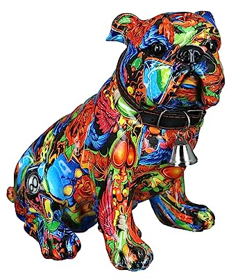 Casablanca Deko Figur Mops sitzend - Moderne Tierfigur Sculptur im Street Art Graffiti Design - Dekoration im Innenbereich - Mehrfarbig Höhe 23 cm