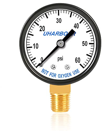 UHARBOUR 60psi Pool Filter Pressure Gauge, 2 Dial Pool Pressure Guage with Protection Case and 1/4NPT Bottom Mount, Pool Pump Pressure Gauge Replacement
