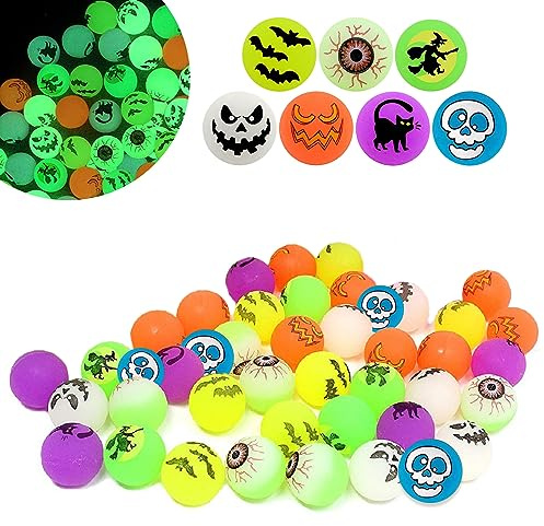 ARONRAVE Halloween Luminous Flummi 24PCS Bouncy Balls Voor Kinderen, Nachtleuchtende Neon Flummi Leuchten im Dunkeln Flummi Springbälle Halloween Party Mitgebsel Bags for Trick or Treating