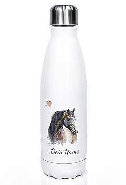 GRAZDesign Kinder Trinkflasche Pferd mit Namen personalisiert, für Pferde Mädchen, Geschenk zur Einschulung, Geburtstag, Weihnachten, Edelstahl 500ml