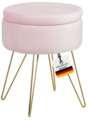 ALBATROS Sgabello con vano portaoggetti Cannes in velluto – Pouf rotondo in rosa – Poggiapiedi & Sgabello per tavolo da toeletta – Sedia moderna per il trucco per camera da letto – Pouf con vano