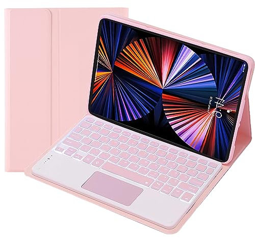 HEUCYL Funda con Teclado para Tableta Lenovo Tab P12 12,7 Pulgadas TB370FU 2023, Teclado Español Ñ con Panel Táctil Retroiluminado Inalámbrico Desmontable 7 Colores, Estuche Ultrafino,Rosado