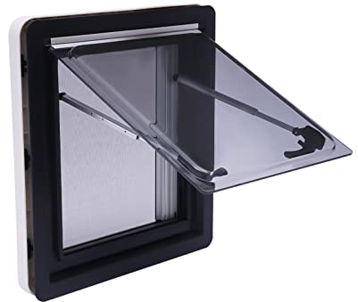 Begoniape Fenêtre latérale de camping-car, fermeture par poussoir, 70 °, 480 x 530 mm, noir, store occultant, fermeture éclair, fenêtre de camping-car, avec moustiquaire