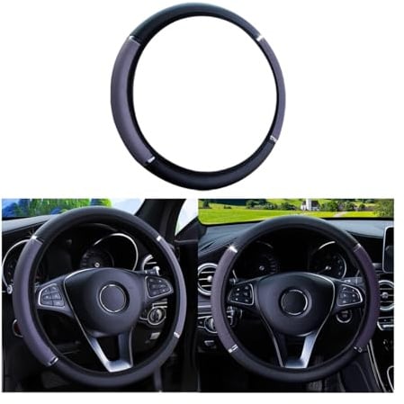 Adunsiaoto Mikrofaser Lenkradabdeckung, Lenkradbezug Leder, Auto Lenkradhülle Lenkrad Abdeckung 38cm Anti Rutsch Universal Lenkradabdeckung Lenkradschoner, rutschfest, Bequem(Schwarz Grau)