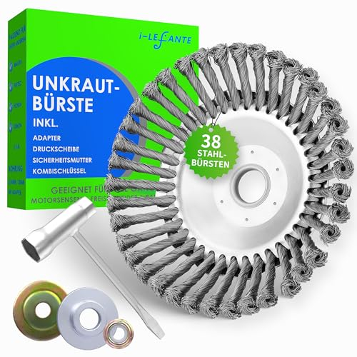 i-LEFANTE Unkrautbürste Unkrauttrimmer Wildkrautbürste Motorsense Freischneider Rundbürste für Motorsense - 200x25,4mm Drahtbürste mit Kegelform entfernt mühelos Unkraut und Moos 38 Stahlbürsten