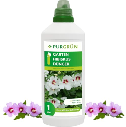 Purgrün® Gartenhibiskus-Dünger 1 Liter – Organisch-mineralische Rezeptur – Premium-Flüssigdünger mit Spurennährstoffen – NPK 8+8+6 – Mit Guano & Aqua Plus – Für farbenprächtige Blüten