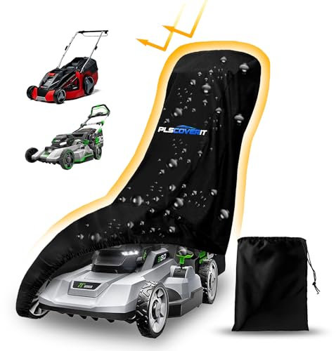 Plscoverit Outdoor Push Lawn Mower Cover - Universal Heavy Duty 600D Marine Grade Oxford Fabric - Weatherproof, UV Resistant Protector - Includes Drawstring & Storage Bag - 74×25×39 inches”