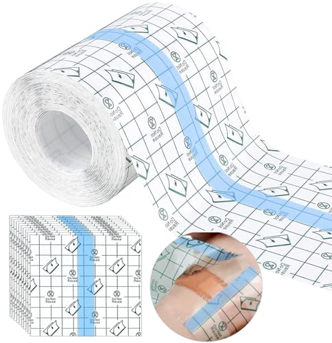 Tattoo Pflaster Rolle Wasserdicht Transparent Bandage, Second Skin Tattoo Folienverband, 10 cm X 10 m Groß Duschpflasterrolle mit 10 Medizinisches Klebeband, für Sport, Dusche, Tätowierung, Schwimmen