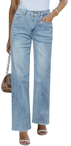 Roskiky Jeans da donna a vita alta, elasticizzati, in denim largo, casual, da donna, blu ghiaccio, XL