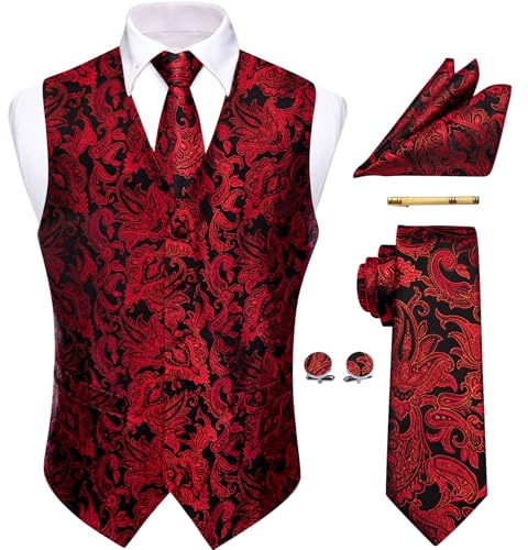 YourTies Viktorianische Herren-Weste, Krawatte, Seide, Paisleymuster, Anzugweste, formelle Weste, Gothic, Steampunk-Weste mit gekerbtem Revers