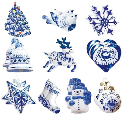 Ciondolo Albero di Natale in Legno, 20PCS Bianco Blu Natale Ciondolo in Legno, Ornamento per Albero di Natale in Legno, Ciondolo Artigianale in Stile Cinese Decorazioni Natalizie per Finestra Camino