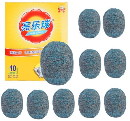 Tampon Jex avec Savon en Laine, Lot de 10 Éponge À Récurer en Acier, Savon en Poudre, Laine d'acier, Nettoyage Ménager en Acier Inoxydable,Forte Absorption d'eau Mousse Riche
