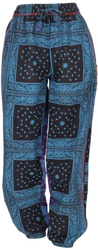 GURU SHOP Luftige Aladinhose, Boho Baumwollhose, Bedruckte Pluderhose, Yogahose, Damen