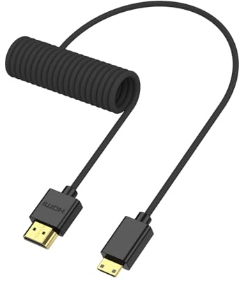 ZBLZGP High Speed 8K Ultra HD HDMI 2.1 Cable Mini HDMI A to C Audio Video Extension Flexible Coiled Cable Male to Male Braided for Video Camera Data Transfer DVD Player HDTV