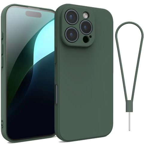 Andwing For iPhone 16 Pro Max Case,Silicone Case Soft Ultra For iPhone 16 Pro Max Phone Case Slim Protective Shockproof Cover Scratch-Resistant Microfiber Lining, 6.9 Dark Green