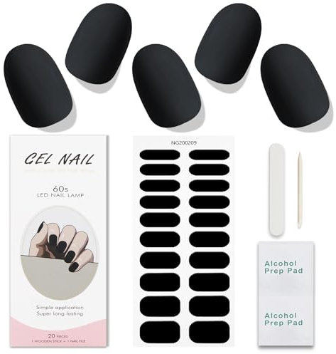 JMEOWIO Gel Nail Stickers Carbon Black Semi Cured Gel Nail Strips Wraps UV/LED Nail Supplies Nail Art Design Decoration Accessories