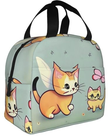 SamLng Lonchera de mariposa de gatito, gran capacidad, reutilizable, para el trabajo, picnic y viajes, unisex, color negro
