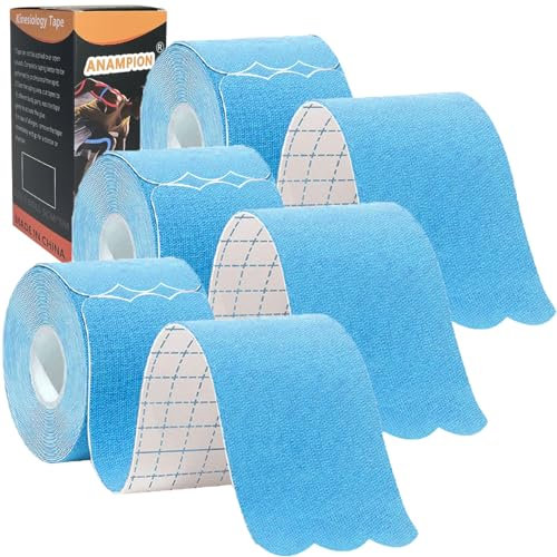ANAMPION Kinesiotapes Vorgeschnitten Wellenstil(3 Rollen,5cm*5m) Kinesiologie Tape wasserfestes Physio Tape und Sporttape für den Sport für Knie Schulter und Ellenbogen Muskelstraffende Bänder(Blau)
