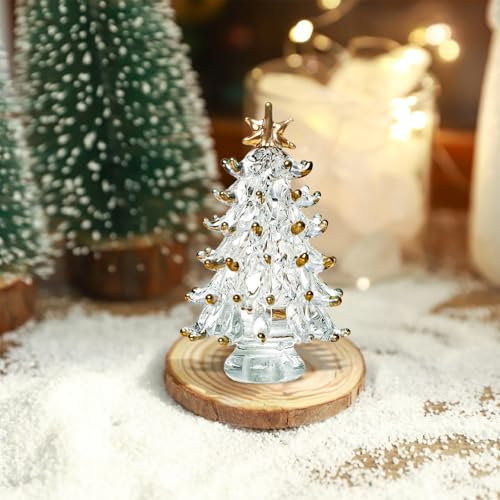 Christmas Ornament Holiday Decorations - Mini Glass Tree Ornaments, Dollhouse Miniatures, Winter Figurines for Crafts, Xmas Party Decor
