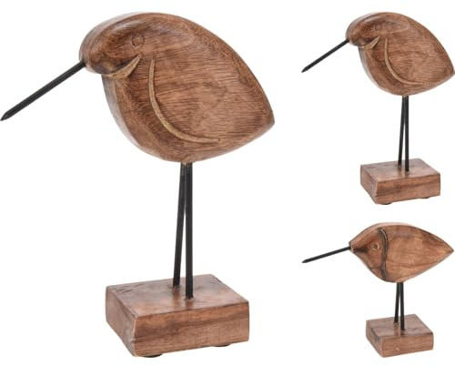 Carousel Home Wooden Bird Ornament | Mango Wood & Metal Figurine Bird Statue | Decorative Standing Bird Sculpture on Wood Base~ Bird Gifts - Design Varies One Supplied