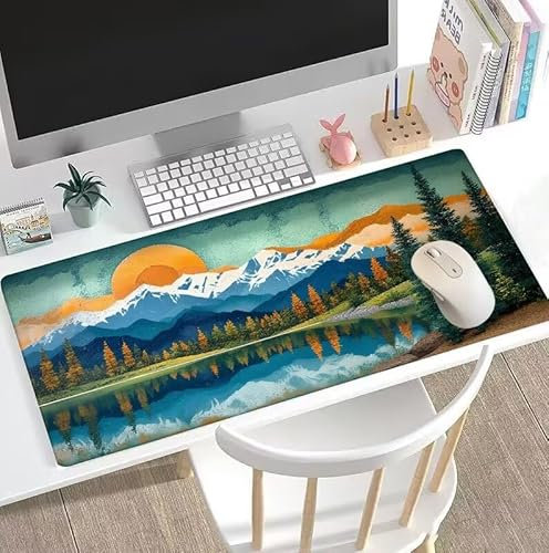 Tapis de Souris Vert Tapis de Souris Gamer XXL 1400x700x3mm Gaming Accessoire, Tapis de Souris Lac sous Main Bureau Tapis Souris Résistant à l'eau avec Base en Caoutchouc antidérapant, Bureau W5-80