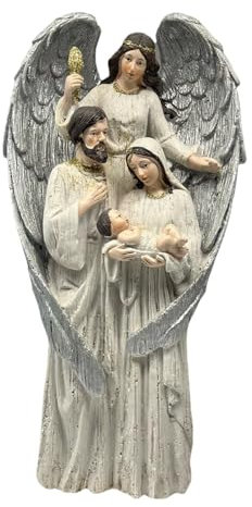 Sharplace Engel Figur der Heiligen Familie Religiöse Statue Weihnachtsfigur Tischdekoration für den Kamin Innenbereich Feiertagsdekoration, S Silver