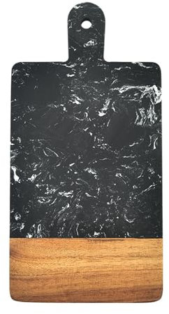BGFYUSF Tagliere in Legno e Marmo， Tagliere da Portata in Acacia e Marmo Nero da 6，6x13，2 Pollici con Foro per Appendere， Tagliere Naturale e Tagliere per salumi，，Black-17 * 33.6cm