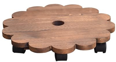 Support pour plantes d'intérieur, 20 cm de diamètre, support rotatif en bois avec roulettes, support pour plantes mobile avec trou de drainage pour salon, balcon, jardin, terrasse, etc. Support pour p