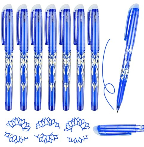 ForestM erasable pens 8 Pack Erasable Pens Blue - 0.7mm Friction Pens with Eraser, Rub Out Gel Ink, Writing Pens for School Office Supplies, Stationery for Kids and Adults