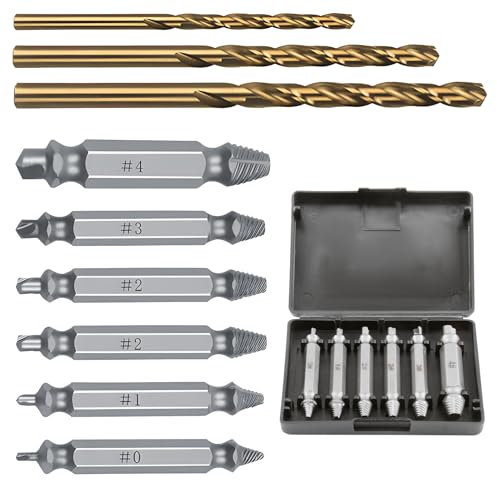 9PCS Damaged Screw Extractor Set General Screw Grab Screw Removal Tool Easy Out Rusty & Broken Drill Bits Stripped Remover Kit Double Ended for Stripped Head Screws Nuts Bolts Adult Gifts for Men