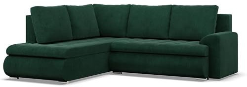 Mebligo - Ecksofa mit Schlaffunktion und 2 Bettkasten Cord - Dunkelgrün 230x89x200 (BxHxT) FORESTA - Links Eckcouch, Sofas & Couches, Couch L Form, Cauchsofa, Sofa Wohnzimmer, Ecke Sofa