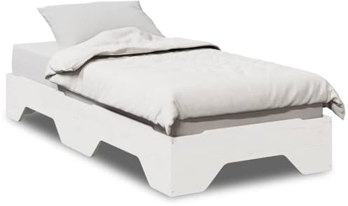 Myheimly Massivholzbett Einzelbett Bettgestell Bettrahmen Schlafzimmerbett Bett Schlafzimmermöbel ohne Matratze Stapelbar Weiß 80x200cm