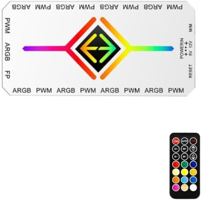Asfrode 2-in-1 ARGB PWM Fan Hub mit Controller, 9 x 4Pin PWM Fan Connectors + 5V 3Pin ARGB Ports Kabellos ARGB Sync mit Fernbedienung Gehäuselüfter Hub mit Magnetic Base & SATA Power 18 Port (Weiß)