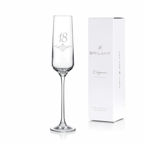 Brilant Poem Copas de champán de cristal y copas de champán espumosas: regalo de 18 cumpleaños, cristal minimalista y elegantes copas de champán