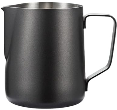 Milchaufschäumkrug Latte Tasse, JADAYA 600 ml Aufschäumer Kännchen Milchkanne aus Edelstahl Milch Pitcher Aufschäumen Krug mit Barista Messung Mark für Cappuccino und Latté (Schwarz, 600 ml)