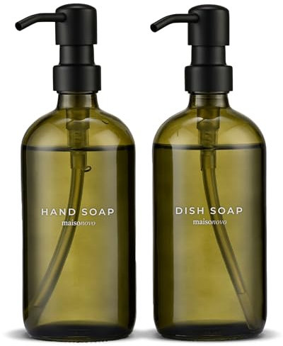 MaisoNovo Soap Dispenser 2-Piece Set | 16.9oz Green Bottles with Gold Stainless Steel Pumps
