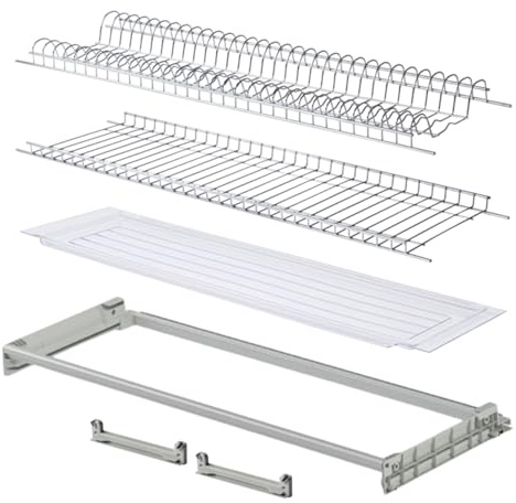 MAKKIORI Kit Scolapiatti con Telaio | Griglia piatti e bicchieri con Vaschetta Raccogligoccie per Pensili Cucina | Acciaio cromato | Kit Telaio con Staffe (56 cm per pensile 60)