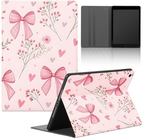 Stradvnaly Tablet Coque pour Samsung Galaxy Tab A9 Plus/A9+ 11(SM-X210/SM-X215/SM-X216),Cuir PU en Silicone Süßes Niedlich Aesthetics Motif Housse avec Fonction de Support Cover,Nœud Cœur Rose