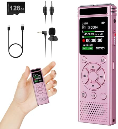 136GB Digital Voice Recorder with Playback,9000 Hours Audio Recording Device,Voice Activated Recorder with Noise Reduction,A-B Repeat,Mp3 Player & Password for Lectures Meeting/Classes/Interviews,Pink