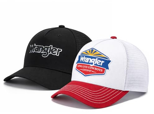 Montana West X Wrangler Herren Trucker Hat 2-teiliges Set Atmungsaktive Mesh Baseball Cap Strukturierte 7-Panel Verstellbare Snapback Mütze