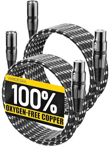 VANDESAIL XLR Cables 4.6m / 15ft 2 Pack, Nylon Braided XLR Microphone Cable | Male to Female, Oxygen-Free Copper (OFC),Balanced 3-Pin, Short Audio Mic Lead for Studio, Speaker, Recording,Mixer, PA