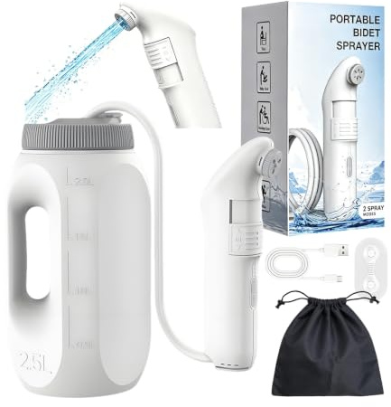 WYJRO Bidet Portatile Post Parto, Bidet Elettrico Portatile Ricaricabile, Bidet Portatile da Viaggio,2 modalità, 2.5L Peri Bottle per Uomini Donne Perineali,Emorroidi,Post Partum,Campeggio
