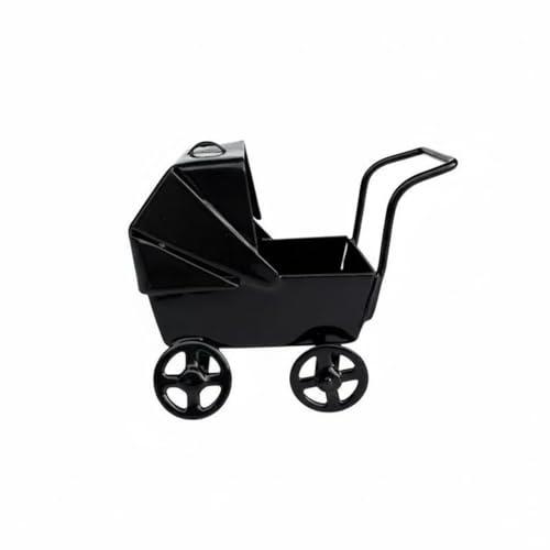 Qianly Puppenhaus-Kinderwagen Maßstab 1:12 Miniatur-Kinderwagen realistisches Design Eisen-Puppenwagen-Modell für Kinder, Schwarz