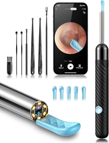 Ear Wax Removal with Camera - Ear Cleaner 1080P HD Ear Scope, Camera with 6 Led Lights, Ear Cleaning Kit with 6 Ear Spoon - Ear Camera for iOS & Android (Black)