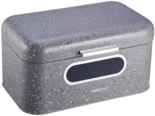 Kinghoff Stainless Steel Bread Box with Window with Marble Effect black