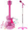 Kids 6 String Pink Electric Play Guitar & Microphone Set with Adjustable Stand Musical Toy, 8 Demo Songs