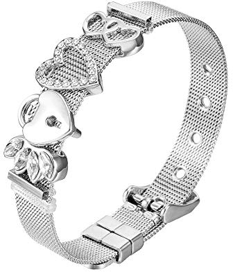 Heideman Mesh Armband Milanaise Damen - aus hochwertigem Edelstahl - silber gold rosegold farbend poliert - Armkette für Frauen mit Charms - Herz mit Stein weiß