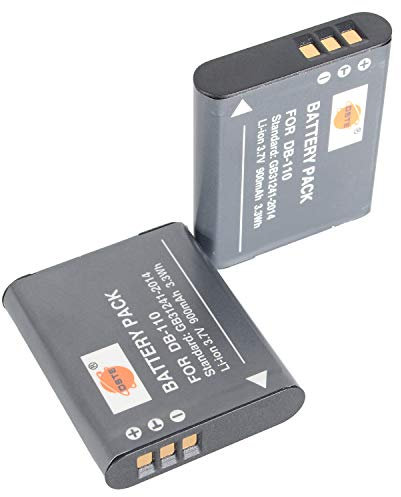 DSTE 2pcs 3.7V 900mAh DB-110 Rechargeable li-ion Battery Compatible for Ricoh GR III,Ricoh GR IIIx,Ricoh WG-6,Ricoh G900,Ricoh G900SE Camera