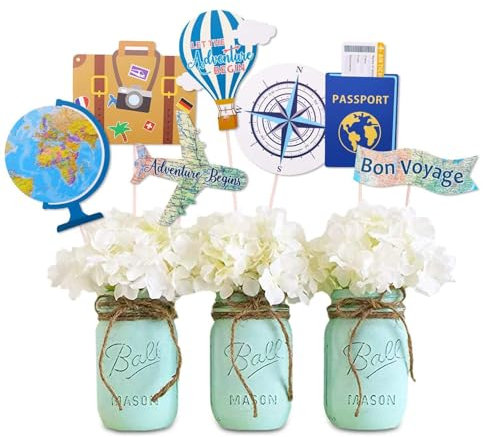 Let the Adventure Begin Centerpieces Travel Themed Centerpieces Sticks Adventure Awaits Bon Voyage Farewell World Map Retirement Graduation Party Photo Booth Props Set of 21