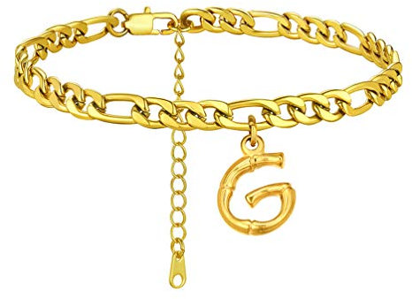 PROSTEEL Damen Fußkette 18k vergoldet Buchstabe G Fußkettchen Figarokette 22+5cm mit Initiale Anhänger schicke Strand Fußschmuck Geburtstag Accessoire für Frauen Mädchen